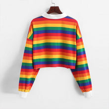Load image into Gallery viewer, QRWR 2020 Polo Shirt Women Sweatshirt Long Sleeve Rainbow Color Ladies Hoodies With Button Striped Korean Style Sweatshirt Women